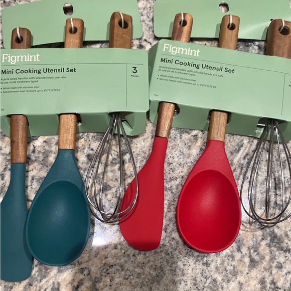 3 Piece Mini Utensil Set figmint 2 set red and green wooden set - Picture 2 of 3